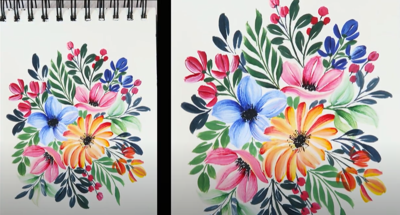 painting flowers in acrylic step by step